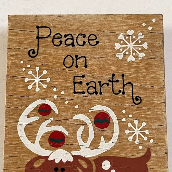 Peace On Earth Fridge Magnet Moose Snow Flakes Wooden Decor Susan Clark 1988 - Picture 2 of 7